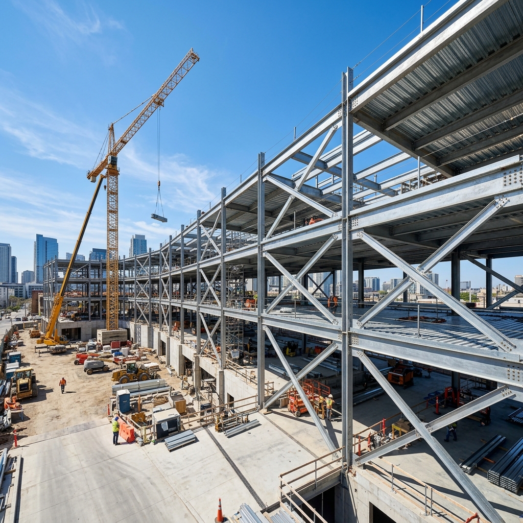 Modern construction site with blue sky